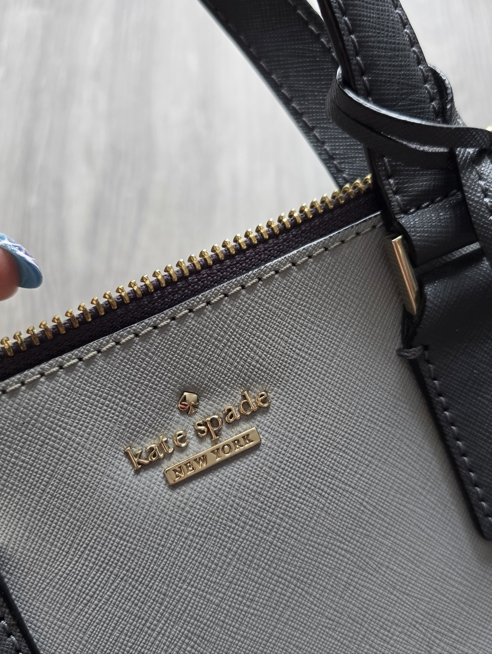 KATE SPADE Two-Tone Gray and Black Satchel Purse Handbag Monochrome - Picture 9 of 16